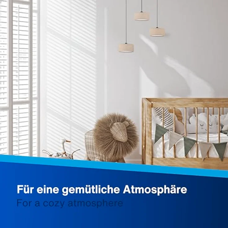 REV Pendelleuchte Akku - 120lm dimmbar 3 Farben, Timer 1-4h, höhenverstellbar (18-123cm), Hängeleuchte Wohnzimmer, Fernbedienung, Stoffschirm, beige – Bild 8