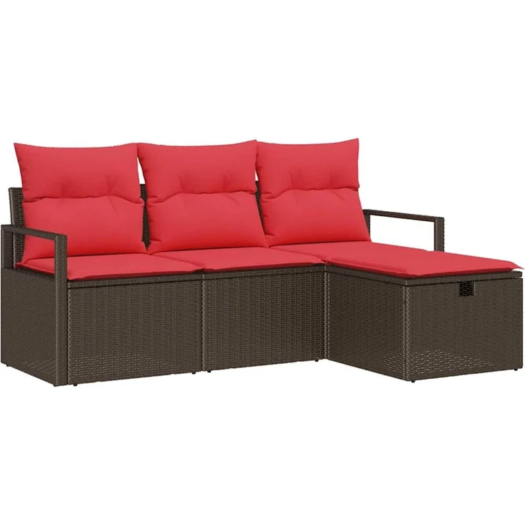 vidaXL Sofa Set 4 stk. 4-Sitzanzahl Braun und Rot Poly-Rattan 3359153 – Bild 2