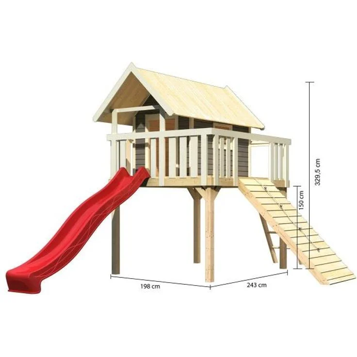 Karibu Stelzenhaus Fidel Set Aktion2 terragrau mit Rutsche und Holzrampe rot – Bild 18
