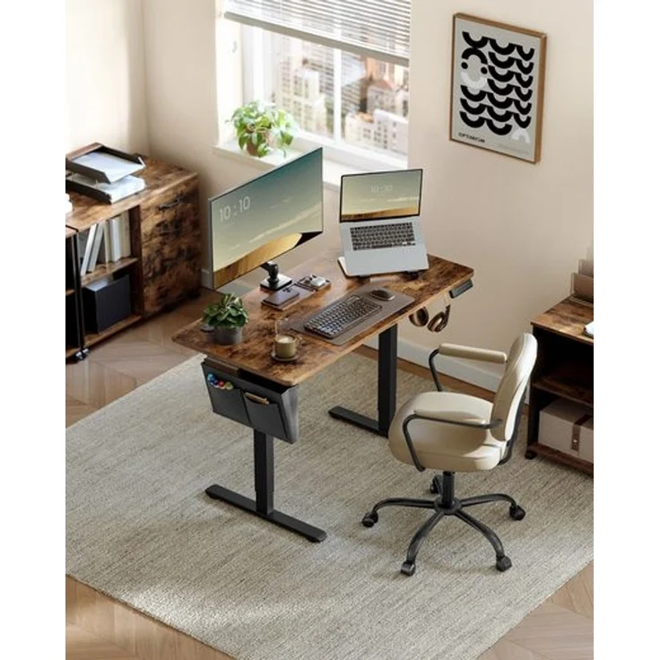 Songmics Höhenverstellbarer Schreibtisch elektrisch, 60x120 x (72-120) cm, Verstellbarer Tisch, Memory-Funktion für 4 Höhen, für Homeoffice, Arbeitszimmer, vintagebraun – Bild 1