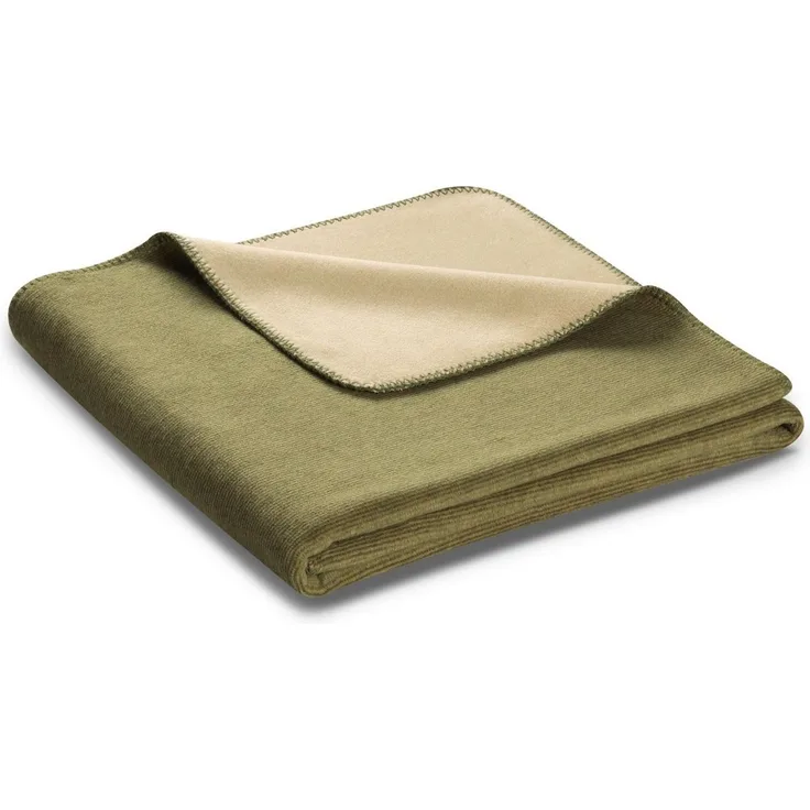 Biederlack 'Doubleface' Wohndecke mit geketteltem Zierstich, oliv / beige, 150 x 200 cm