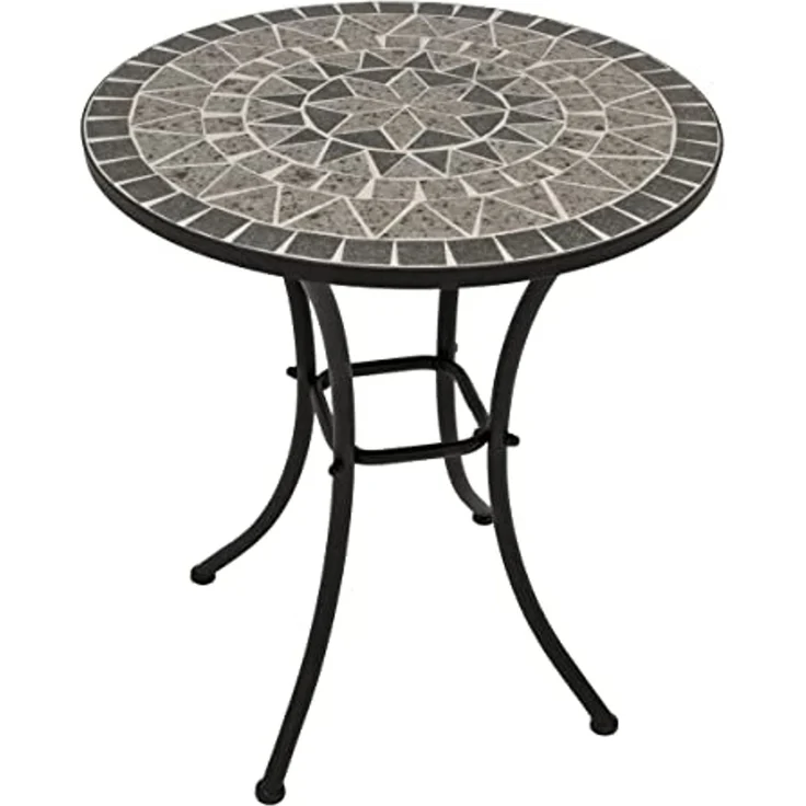 DEGAMO SIENA Bistroset 3-teilig, Metall + Mosaik, schwarz/grau, Tisch 60cm rund – Bild 7
