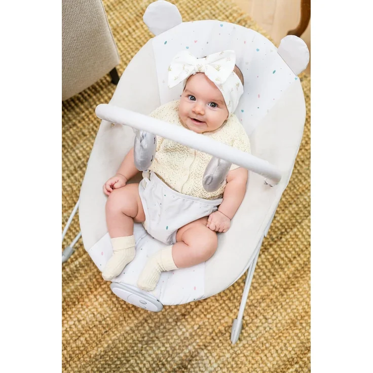 MoMi GLOSSY Babywippe für Babys bis 9 kg, 3-Punkt-Sicherheitsgurt, Metallgestell mit Antirutsch-Füßchen, Gewicht 1,7 kg, Abmessungen 58 x 49 x 53 cm, sensorisches Modul für Kinderförderung – Bild 7