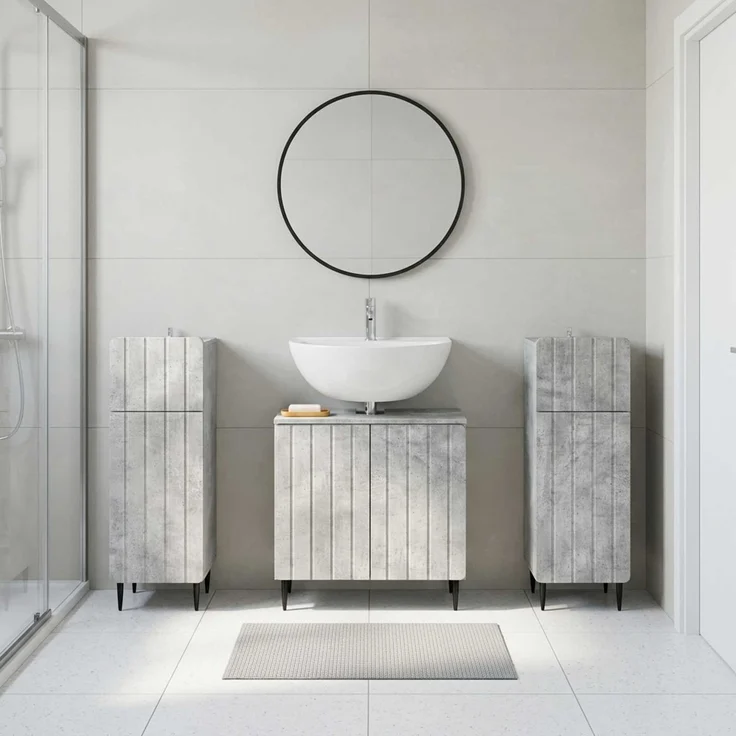 vidaXL 3-teiliges Badezimmer-Schranksystem ZWOLLE 3 stk. Betongrau 3418002 – Bild 1