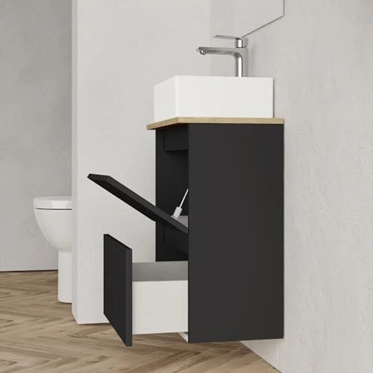 Baikal Maia Badezimmermöbel-Set, kleines Waschbecken aus Keramik und Spiegel mit LED-Licht, hängender Wandschrank, Verschiedene Ausführungen und Maße, montiertes Möbelstück. – Bild 5