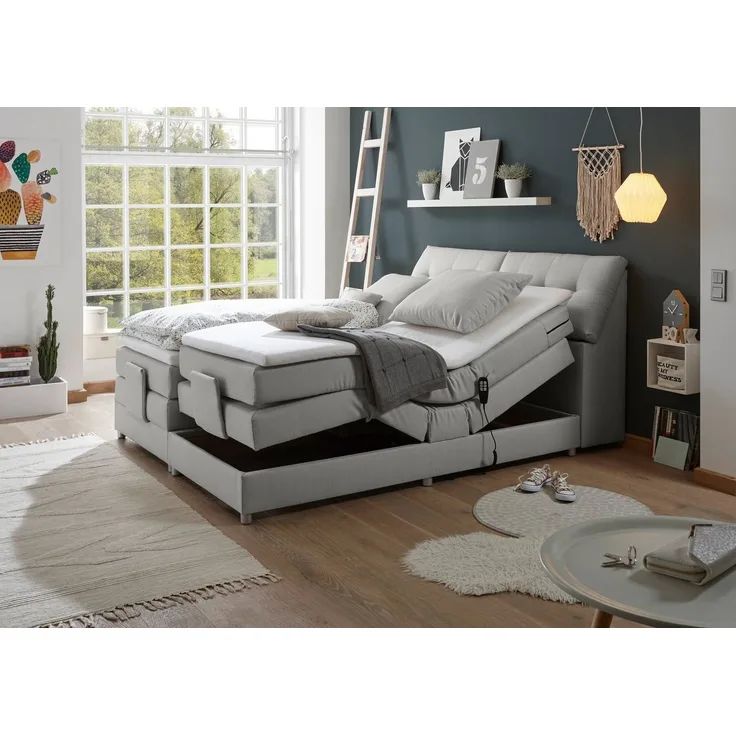 ED EXCITING DESIGN Boxspringbett Carpino, inkl. Motor, Stauraum im Kopfteil und Topper