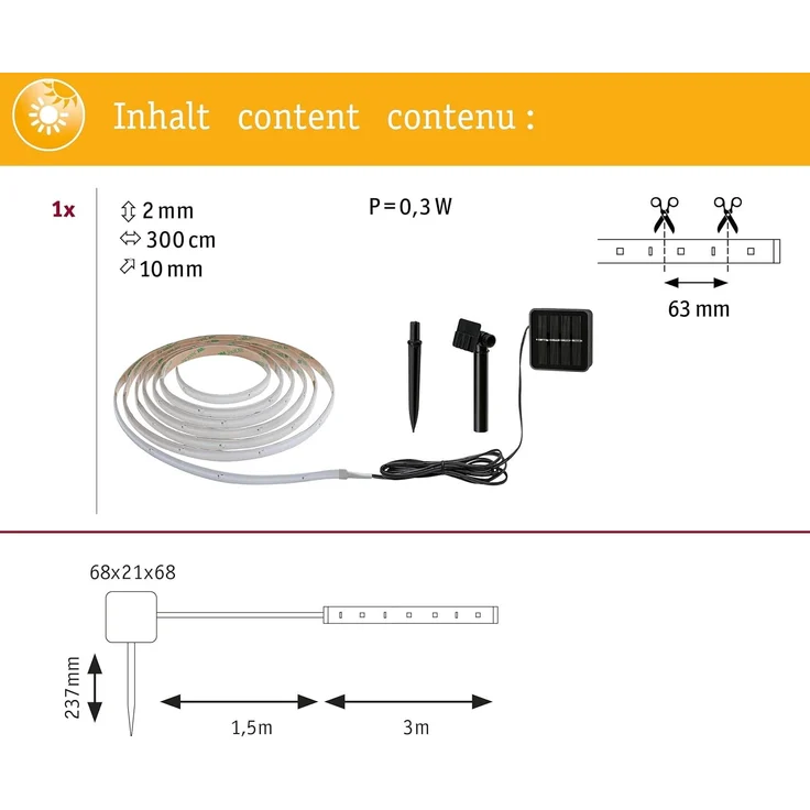 Paulmann No. 78897 LED Stripe Solar 3m IP44 inkl. Dämmerungssensor und Akku RGB – Bild 2