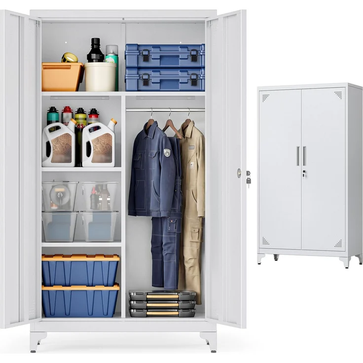 SONGMICS Mehrzweckschrank, Garderobenschrank, Aufbewahrungsschrank, Aktenschrank, Metallschrank, mit 2 Türen, 5 Fächern, Hängestange, abschließbar, hohe Füße, 80 x 40 x 165 cm, mattgrau OMC018GJ01 – Bild 1