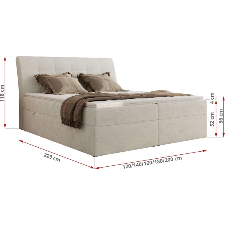 Boxspringbett DAGOS 160x200 cm mit Kopfteil, Lattenrost und Stauraum – Doppelbett mit Matratze & Topper Visco , stabile Konstruktion, Bettkasten, modernes Design - Creme Schenille glatt - H3 – Bild 5