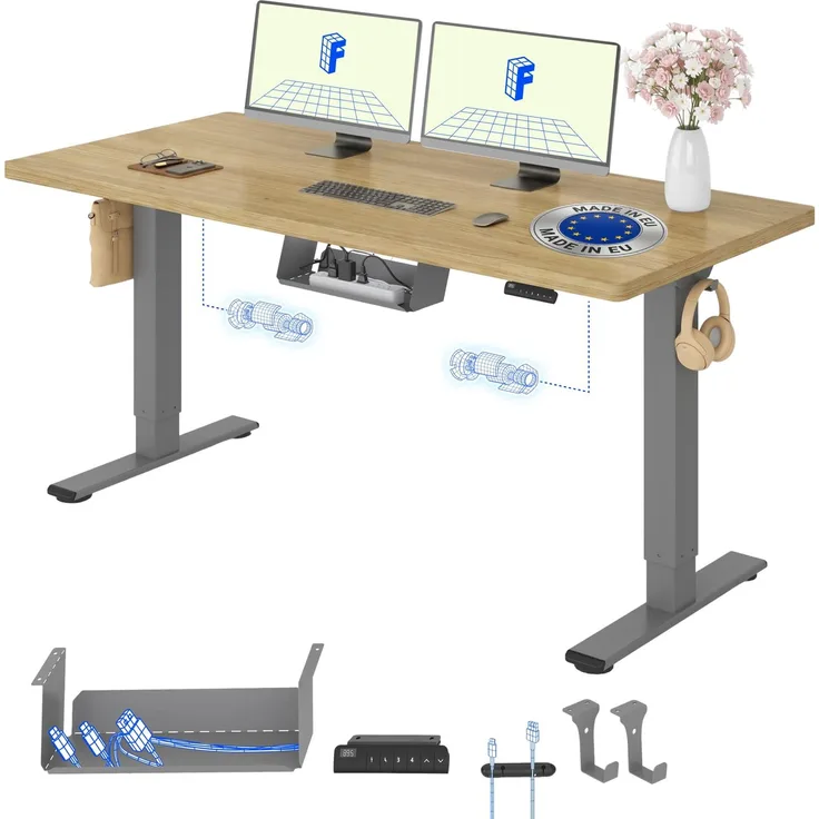 FLEXISPOT Höhenverstellbarer Schreibtisch mit 2 Motoren & 25MM EINTEILIGER Tischplatte 160x80 cm, Ergonomischer Bürotisch Elektrisch mit Kabelmanagement, Memory Funktion & Höhenanzeige