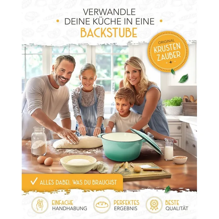 Krustenzauber Brotbackform Emaillierter Gusseisentopf zum Brotbacken im XXL Komplettset