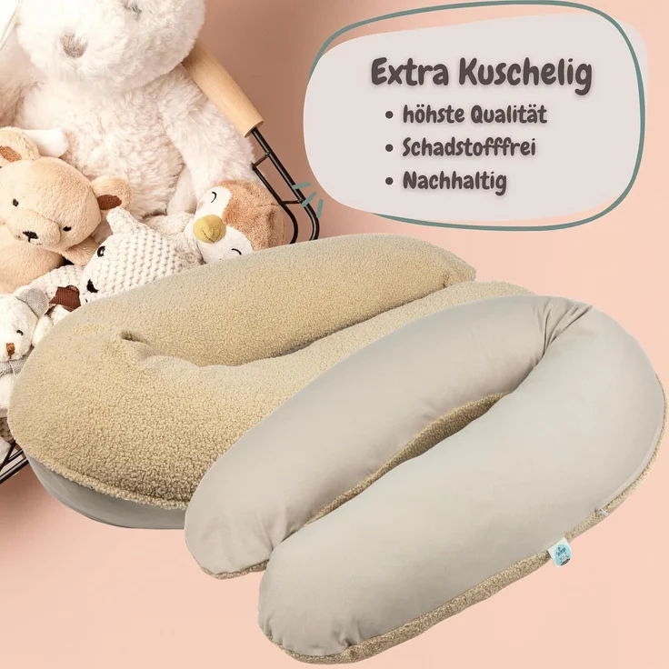 sei Design Stillkissenbezug 100% Baumwolle passend für Stillkissen XXL, Bezug für Schwangerschaftskissen, Seitenschläferkissen 190x30 cm, mit Reißverschluss, waschbar und Schadstoffgeprüft – Bild 4