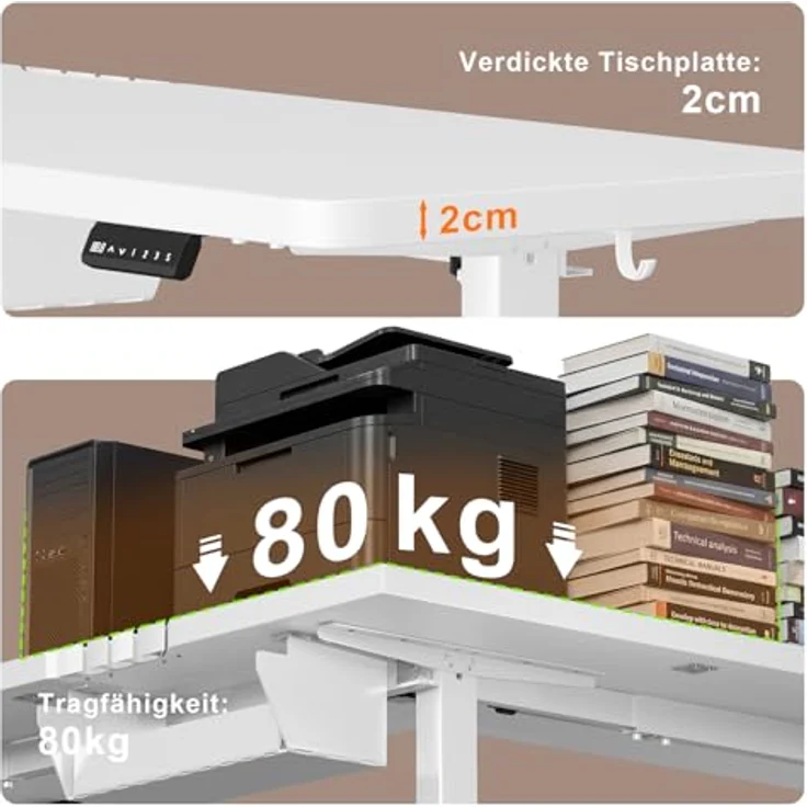 JUMMICO Höhenverstellbarer Schreibtisch L-förmig mit 3 Speicherhöhen & Kabelmanagement, 160x140 cm Eckschreibtisch Höhenverstellbar, Ergonomischer Computertisch für Homeoffice & Gaming, Weiß – Bild 5