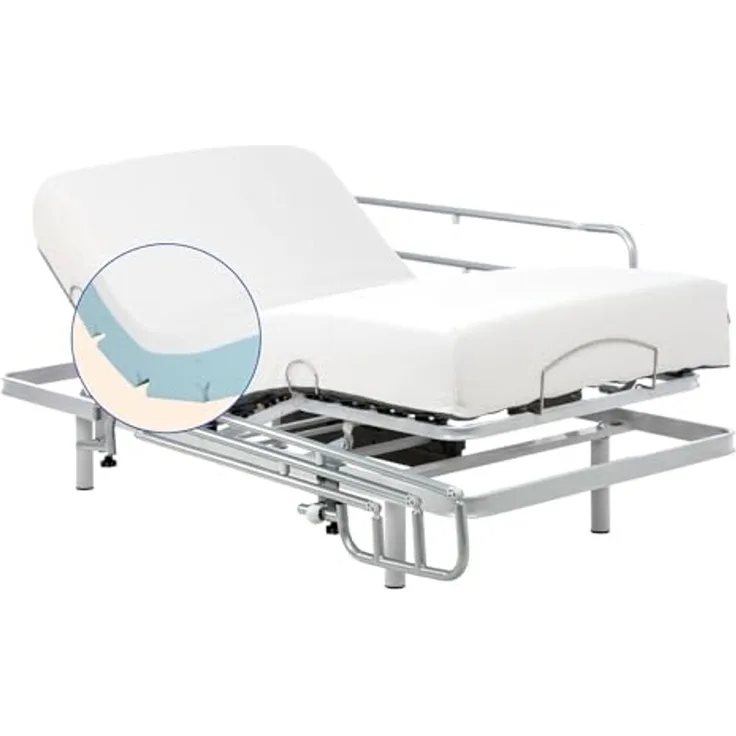 Gerialife® Verstärktes Gelenkbett, 5 Stück, mit viskoelastischer Matratze, (105 x 190, kabellose Fernbedienung + Geländer)