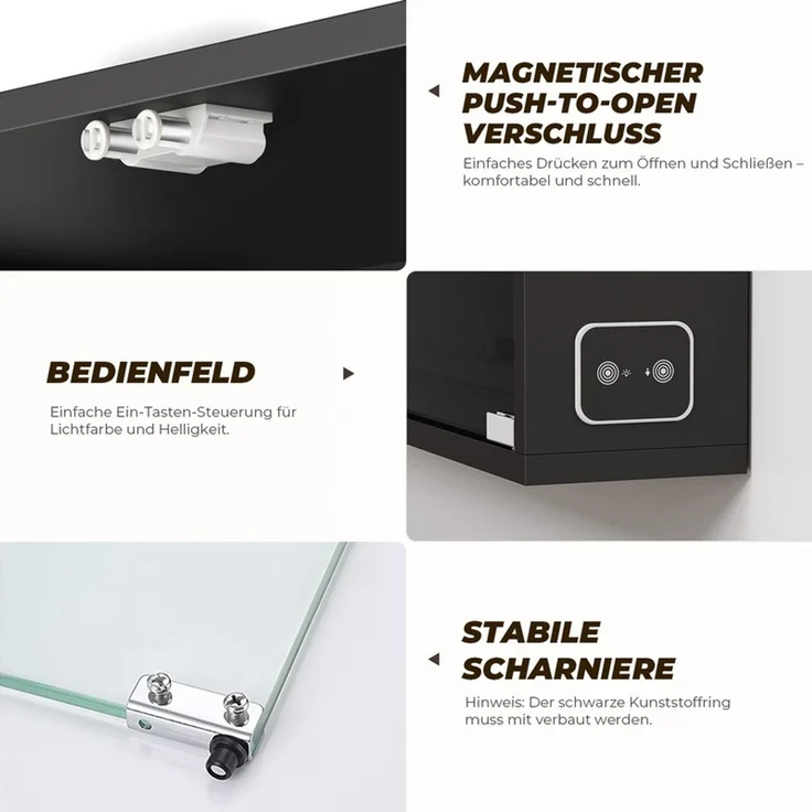 Hängevitrine 60x12x80 cm, Wandvitrine mit 6 verstellbaren Glasböden, LED-Beleuchtung und Sensor, Schwarz – Bild 8