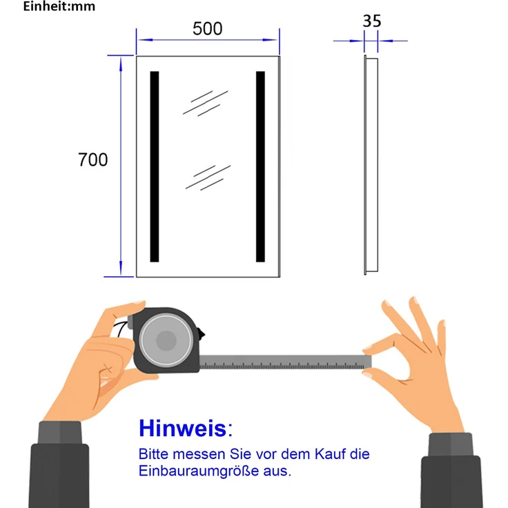 EMKE LED Badspiegel 50x70cm Badezimmerspiegel mit Kaltweißer Beleuchtung – Bild 5