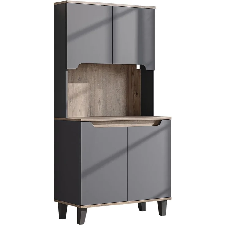 Roomart Küchenbuffet DEFNE mit Nische Kaffeebar Mikrowellenschrank Vorratsschrank, 5 Farben Offene Nische für Kaffeemaschine, 4 Türfächer – Bild 6
