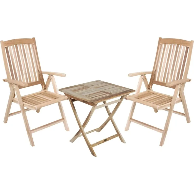 Balkonmöbel-Set LINNEA 3-tlg. - Teak, Teakbraun | Gartenmöbel-Set Gartengarnitur Garten-Sitzgruppe Essgruppe Balkon-Set mit Stühlen A und Tisch – Bild 1
