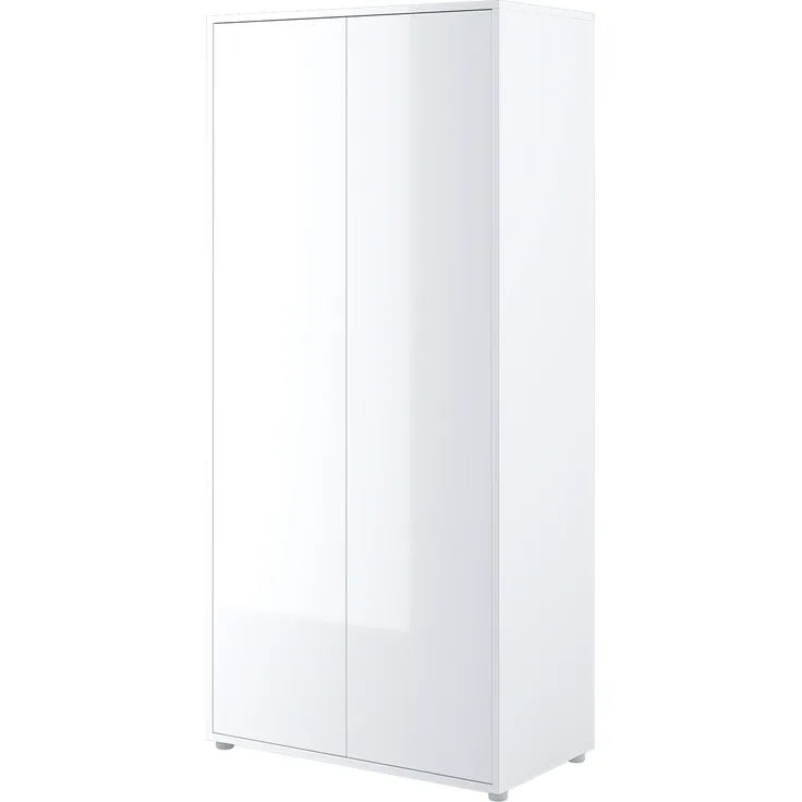 MEBLINI Kleiderschrank 2 Türig für Schrankbett Bed Concept - Drehtürenschrank mit Einlegeböden und Kleiderstange - BC-20 - Weiß Hochglanz/Weiß