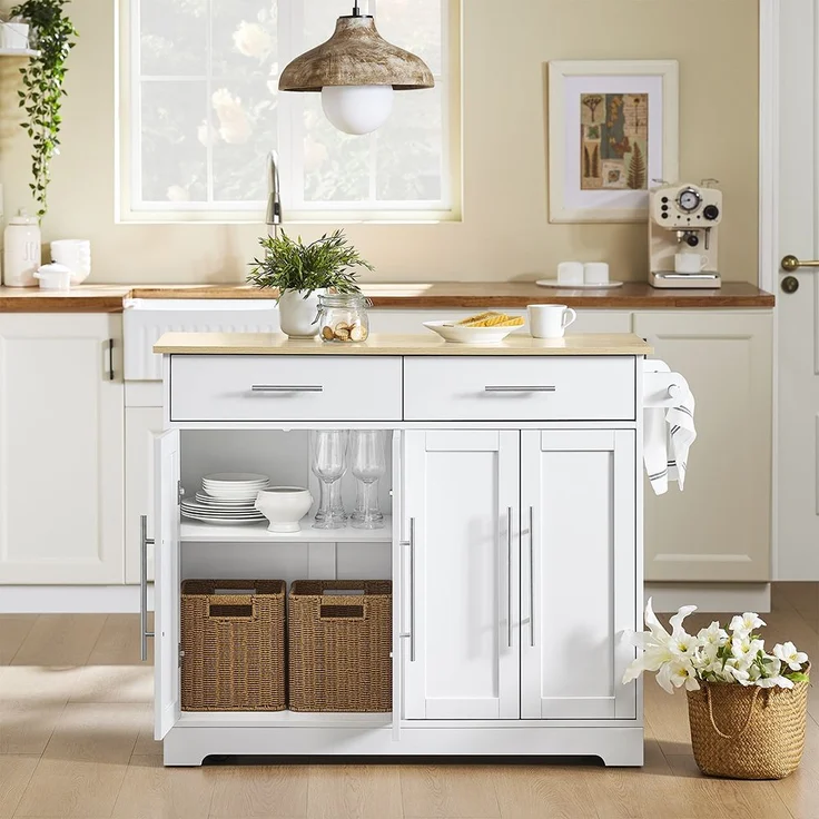 SoBuy FKW129-WN Kücheninsel, MDF, Melamin, Weiß, 107 x 91 x 46 cm – Bild 4