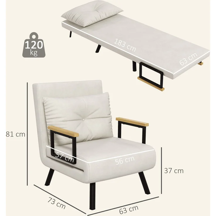 MELAYR, Relaxsessel im Skandidesign, Liegesessel, Lesesessel, ink, Kissen mit Knopfhefung, Cremeweiß, 73 x 63 x 81 cm – Bild 5