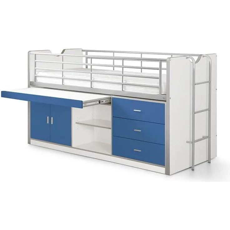 Vipack 'Bonny' Multifunktionsbett mit Schubladen und Schreibtisch, weiß/blau, 90x200 cm