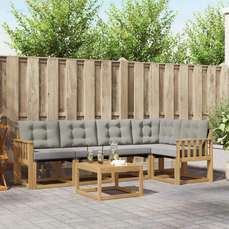 vidaXL Outdoor-Sofagarnitur 6 stk. 5-Sitzer Weiß und Hellgrau 3389497 – Bild 1