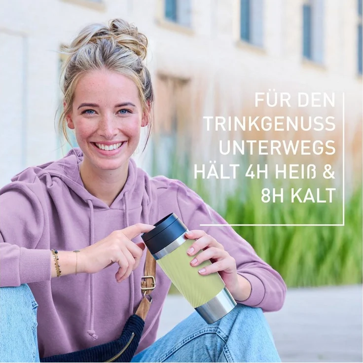 Emsa Thermobecher Travel Mug Classic Twist, 1-tlg, Edelstahl, Kunststoff, Silikon, 0,36 Liter, Comfort-Schraubverschluss, Quick-Press, auslaufsicher – Bild 3