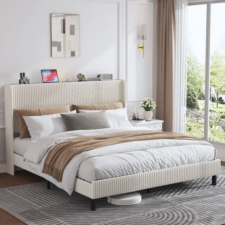 STILVORA Polsterbett 180x200 mit Stoffköpfchen,Jugendbett Bettgestell aus Cord-Stoff – Bild 5
