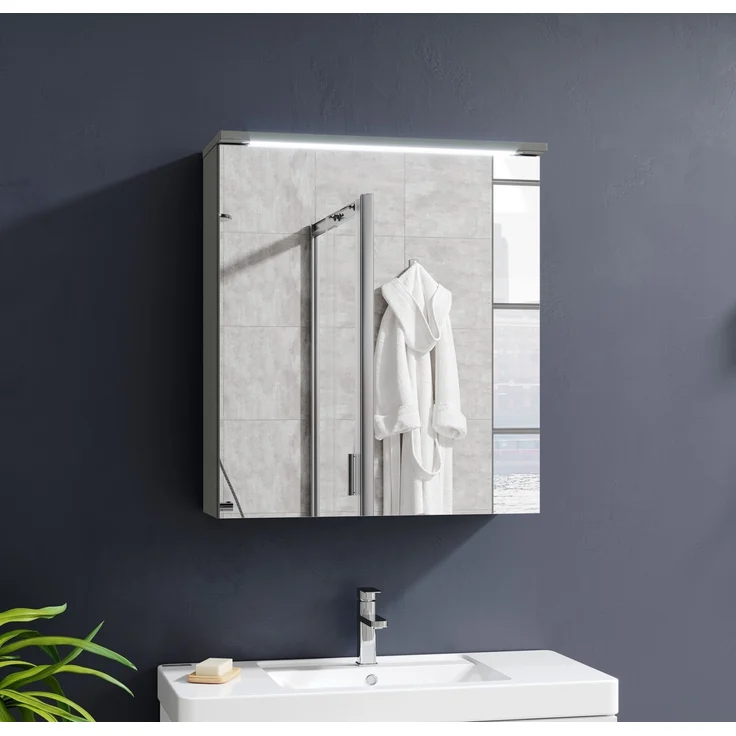 Badezimmerspiegelschrank >Two< LED, Steckdose, titan-grau / weiß - 60x68x23cm (BxHxT) – Bild 5