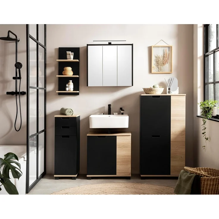 Schildmeyer Highboard Emmik 159513 schwarzmatt/weißeiche Dekor, 59,8 x 32,6 x 116,9 cm – Bild 2