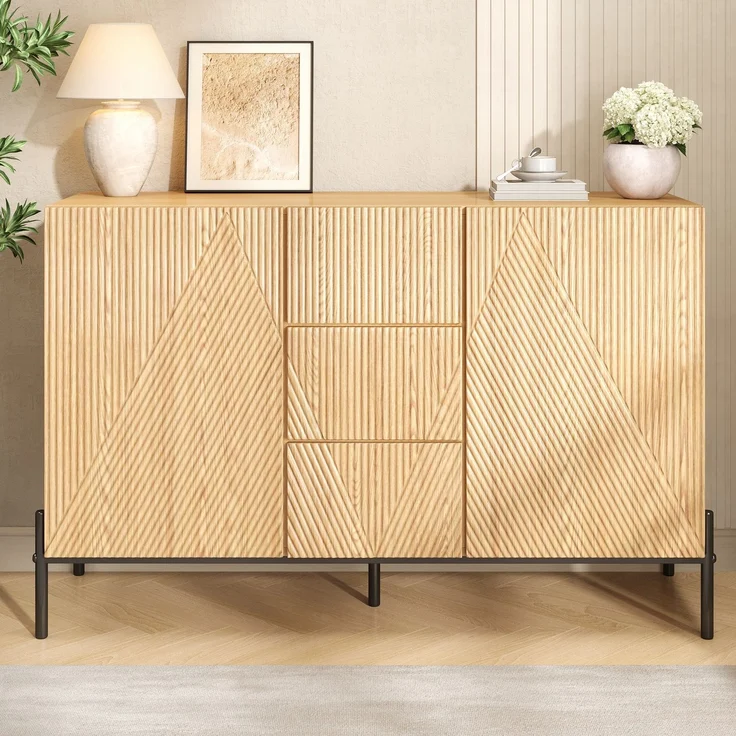 Merax Sideboard mit geometrischer Struktur, Doppeltüren, Mittlere Schublade, Viel Stauraum, Multifunktionaler Aufbewahrungsschrank für Wohn-/Esszimmer – Bild 7