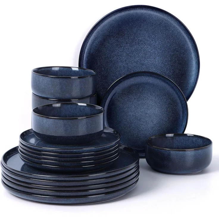 Homikit 18-tlg Steinzeug Geschirr Set Universum Blau, Mikrowellen- und – Bild 1