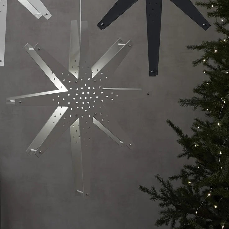 Holzstern Hängeleuchte ,Tall', groß, 70cm, grau-beige – Bild 2