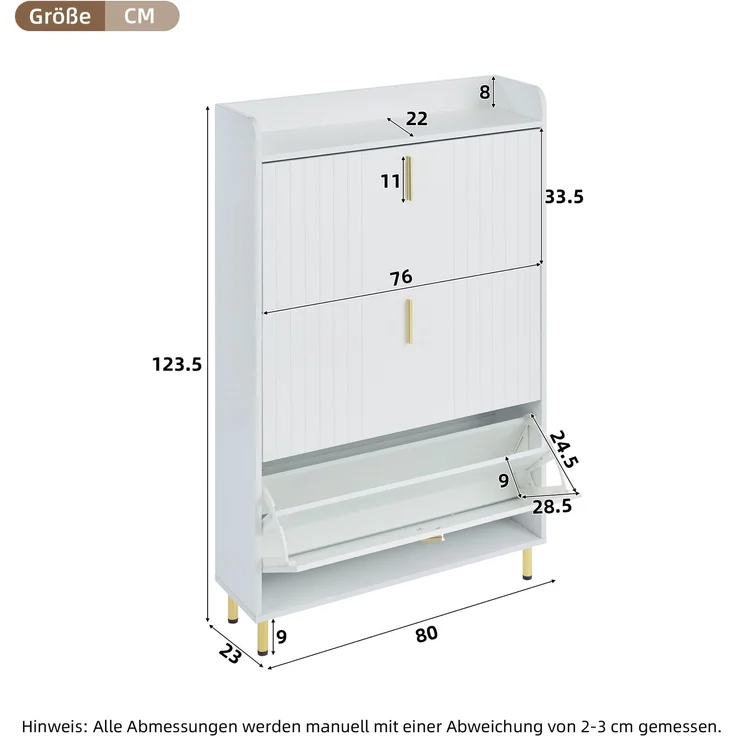 2 ser Schuhregal mattweiß mit gold Metallfüßen, verstellbare Regale, Ablagefläche, stabiler MDF-Schuhschrank – Bild 5