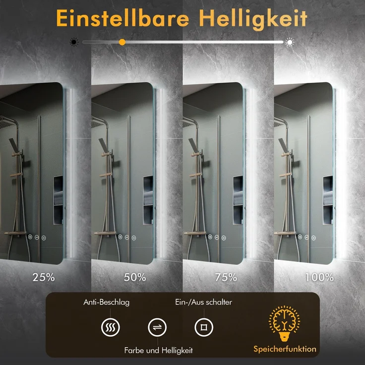 GIMBELEN LED Badezimmerspiegel 80x60 cm, beleuchteter Wandspiegel mit Hintergrundbeleuchtung, 3 Lichtfarben, dimmbar, Anti-Beschlag, Memory-Funktion, IP44, horizontal/vertikal montierbar, Schwarz – Bild 2