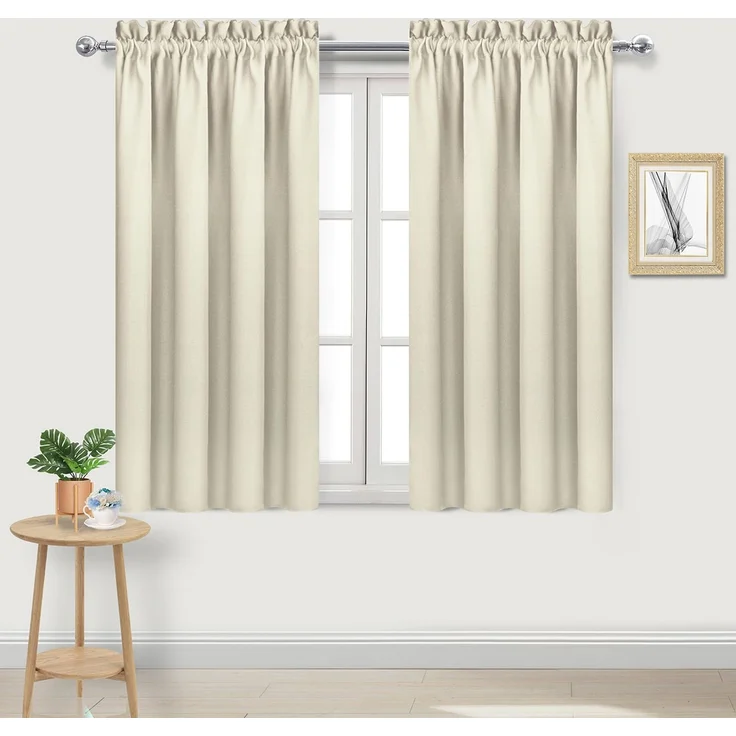 DWCN Verdunkelungsvorhänge für Schlafzimmer, mit Stangentasche, wärmeisoliert, geräuschreduzierend, Vorhänge für Wohnzimmer, B 96 x L 137 cm, 2 Paneele, Hellbeige