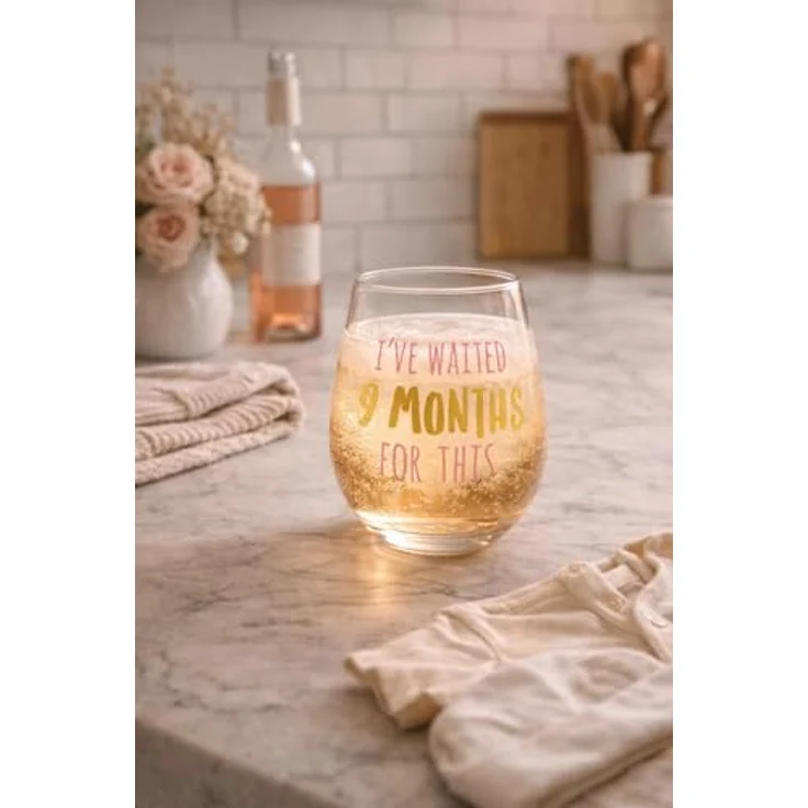 Pearhead I’ve Waited 9 Months for This Stemless Wine Glass, New Mom Mother’s Day Accessory, Expecting Mother Keepsake, Pink and Gold – Bild 7