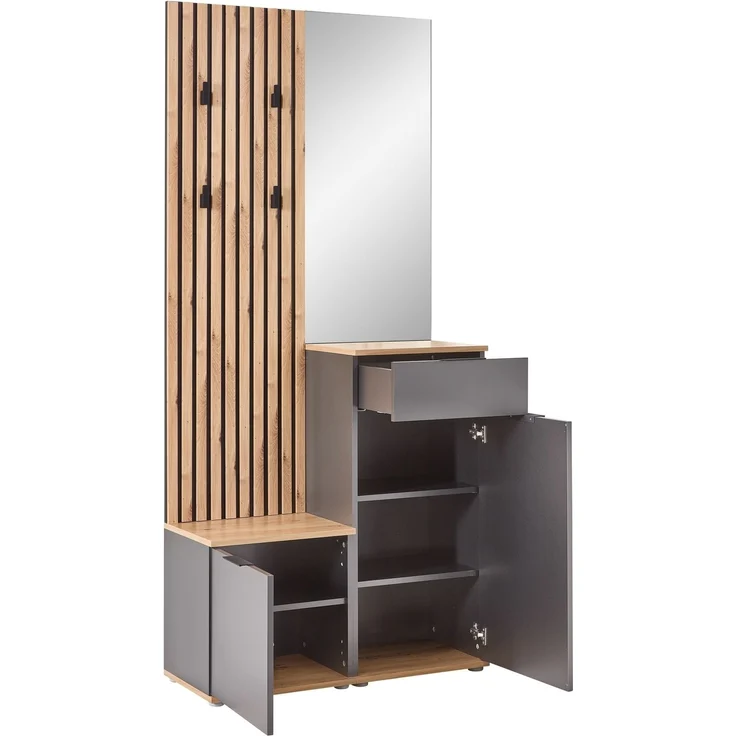 Kompaktgarderobe >Simple< anthrazit / Eiche Artisan - 88x195x35cm (BxHxT) – Bild 4