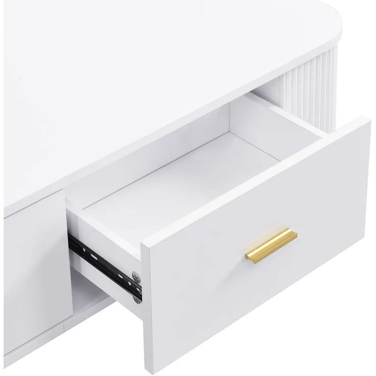 Couchtisch MDF mit 4 Schubladen & abgerundeten Kanten, 105x51x38 cm, Weiß – Bild 7