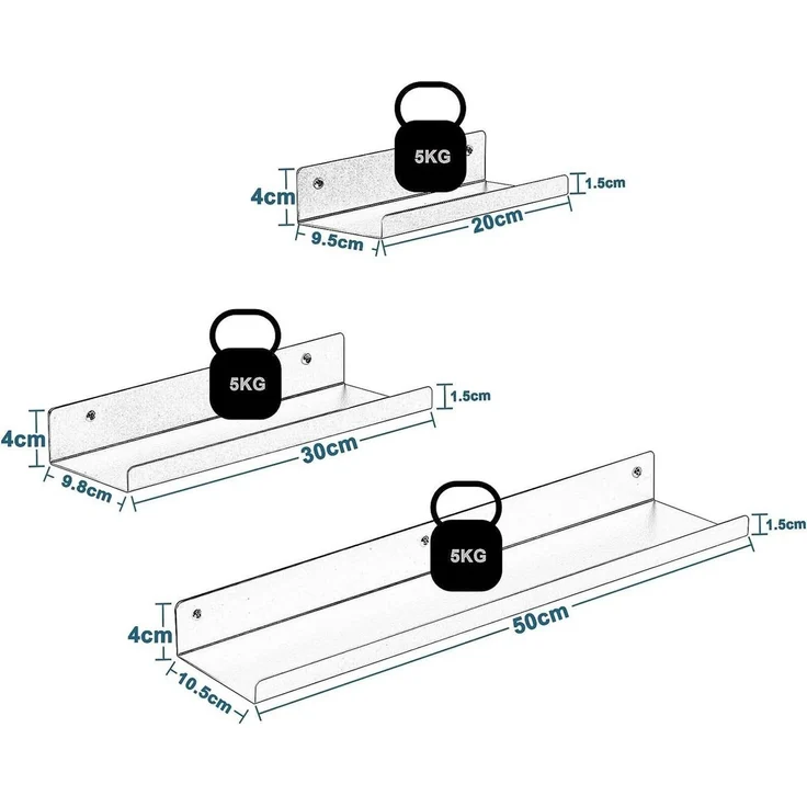 EUGAD Wandregal, Set 3-tlg, schwebendes Regal aus Metall schwarz – Bild 2