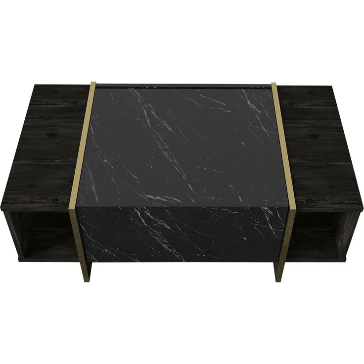 Dmora - Couchtisch Miram, Couchtisch, Zeitschriftenständer für Sofa, Ablage für Wohnzimmer, 104 x 60 x 37 cm, Schwarz und Gold – Bild 8