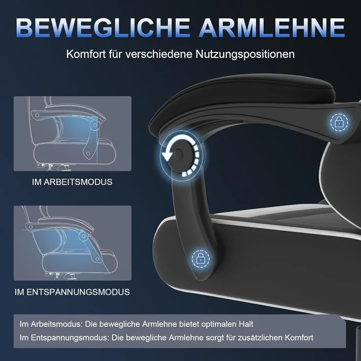 JUMMICO Gaming Stuhl mit Massagefunktion, Bürostuhl Ergonomisch 150kg, Gamer Stuhl mit 50 cm Extrabreites Sitzkissen, Weiß Schwarz – Bild 8