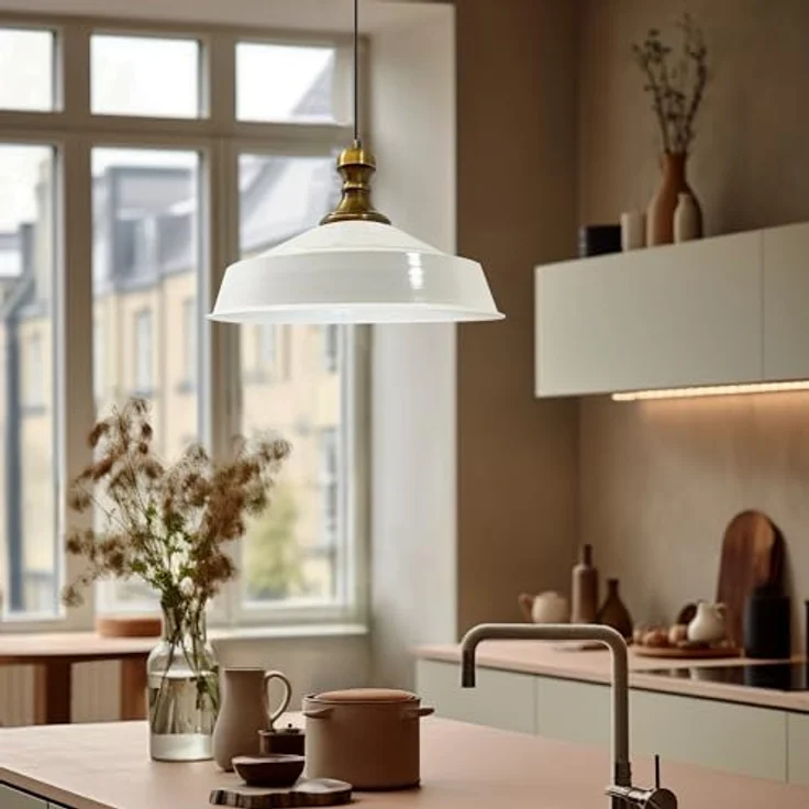 Bamyum Pendelleuchte Metall Ø41 cm, Weiß innen weiß, E27, Vintage Lampe, ohne Leuchtmittel – Bild 3