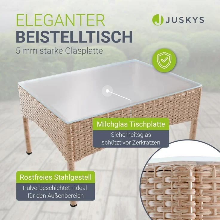 Juskys Polyrattan Gartenmöbel-Set Fort Myers creme – Sitzgruppe mit Tisch, Sofa & 2 Stühlen - Balkonmöbel für 4 Personen mit sandfarbigen Auflagen – Bild 5
