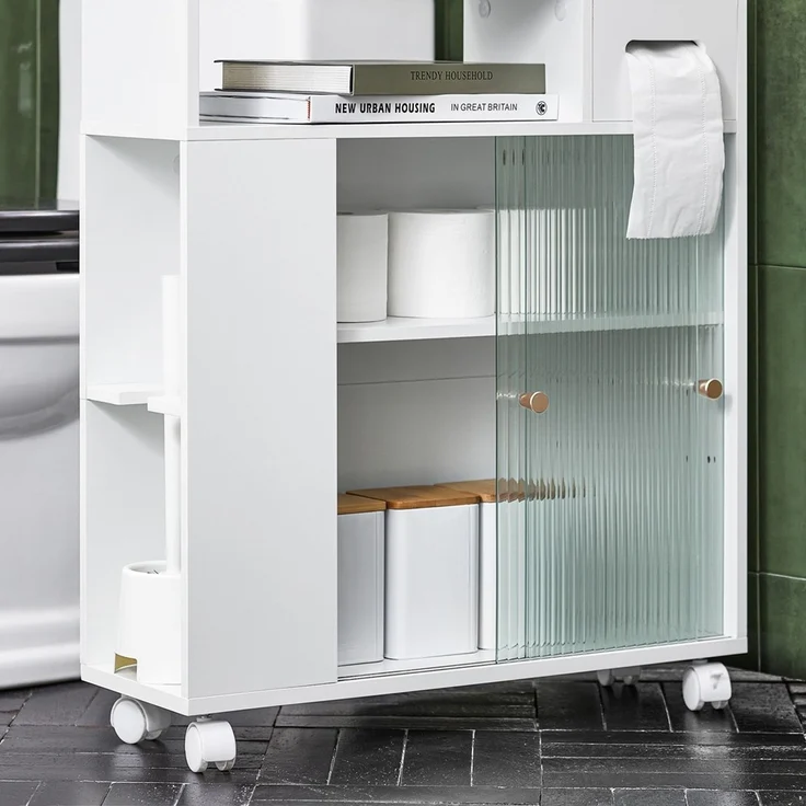 SoBuy BZR117-W Toilettenschrank mit Toilettenpapierhalter, MDF, Lackiert, Weiß, 60 x 71 x 44 cm – Bild 9