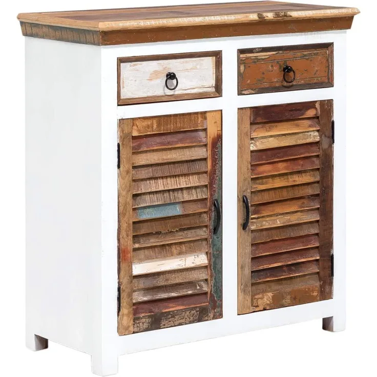 Kommode massivum Perth 2-türig Holz weiß bunt 90x95x42 cm Flurkommode Sideboard Altholz Vintage Shabby Massivholz Anrichte Schubladen