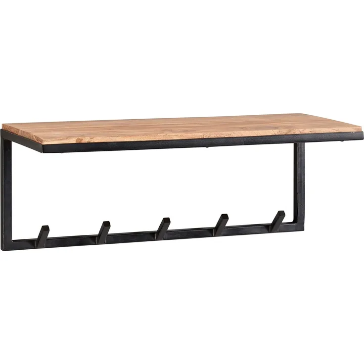 Wohnling Design Wandgarderobe Akazie Massivholz / Metall 70 x 27 x 30 cm | Hakenleiste mit Ablage | Flurgarderobe