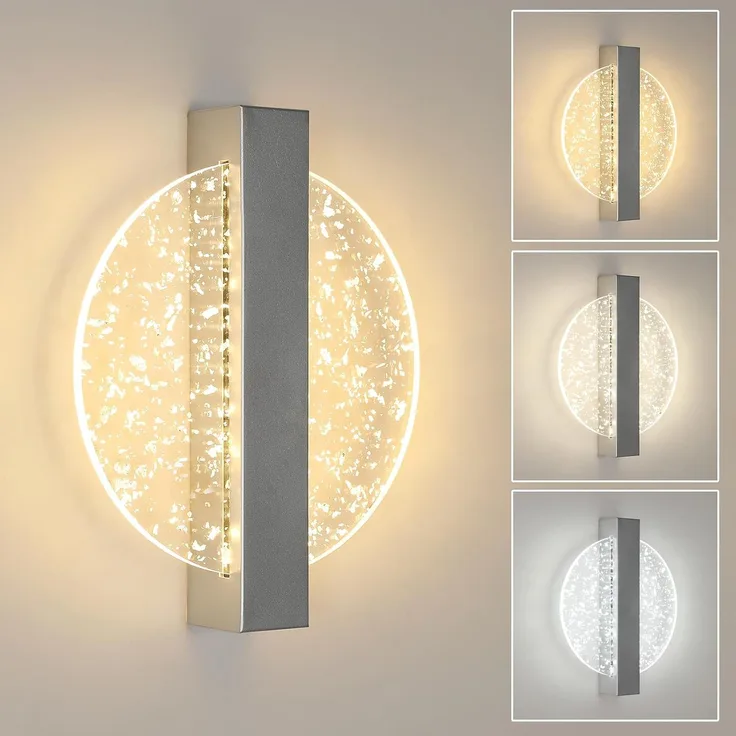 Comely Wandleuchte LED Innen Dimmbar, 12W 1500LM 3 Farbtemperatur 3000k/4500k/6500k Moderne Wandleuchten, LED Wandbeleuchtung für Flur Treppenhaus Wohnzimmer Schlafzimmer, Silber