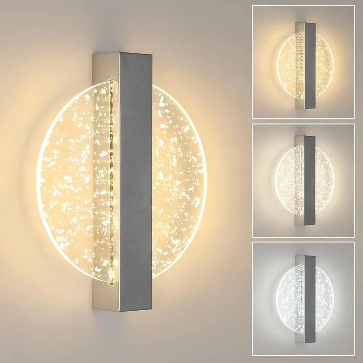 Comely Wandleuchte LED Innen Dimmbar, 12W 1500LM 3 Farbtemperatur 3000k/4500k/6500k Moderne Wandleuchten, LED Wandbeleuchtung für Flur Treppenhaus Wohnzimmer Schlafzimmer, Silber